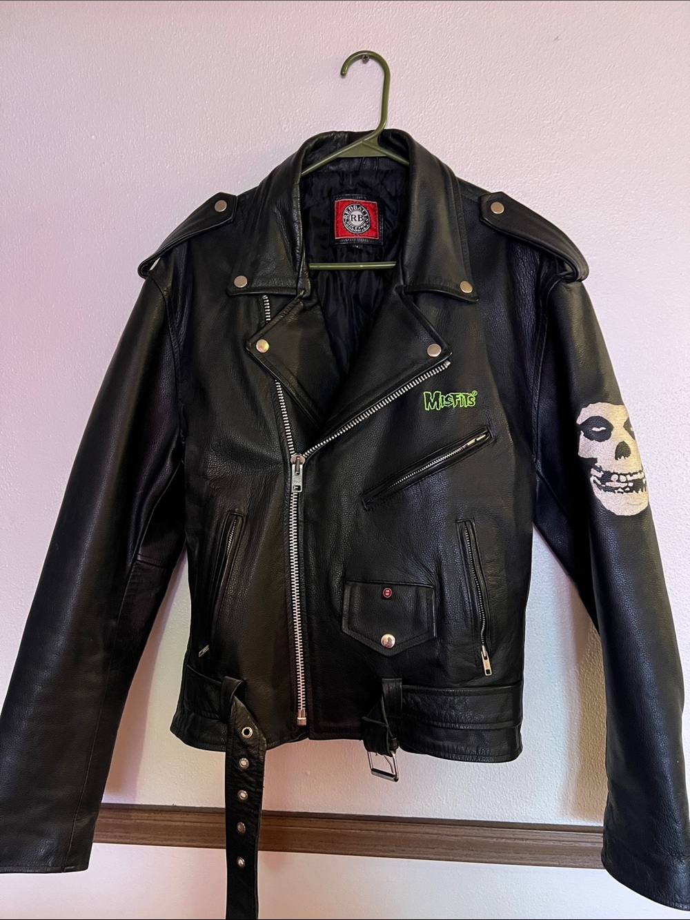Vintage - MISFITS - Black Leather Biker Jacket with Misfits Patch